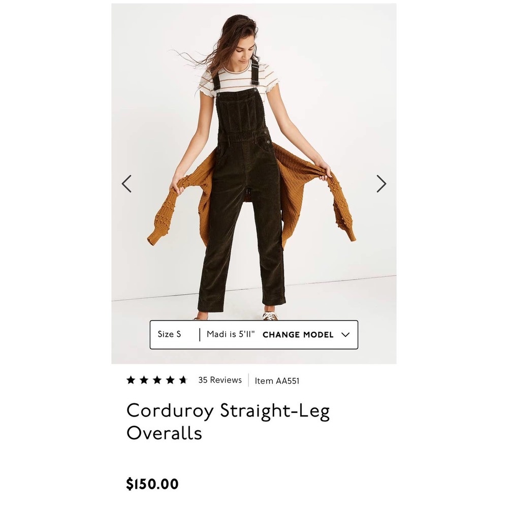 Madewell Corduroy Straight-Leg Overalls